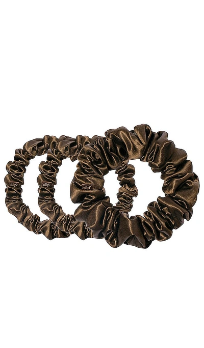 Slip Midi & Large Scrunchie Set Of 3 In Chocolate