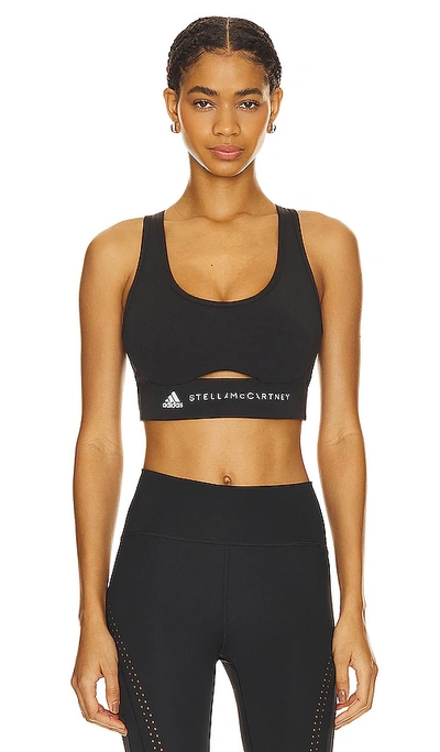 Shop Adidas By Stella Mccartney Truestrength Yoga Medium Support Sports Bra In Black & White