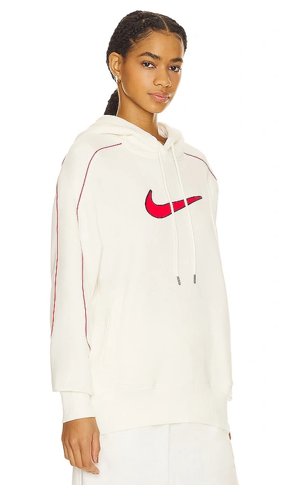 Shop Nike Fleece Oversized Hoodie In Sail  Sail  & University Red