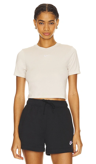 Shop Nike Essential Slim Fit Crop T-shirt In Orewood Brown & White
