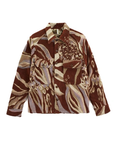 Shop Sunflower Animal Cpo Shirt Jacket In Multicolor Wool In Brown