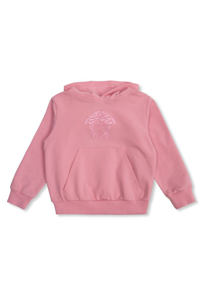 Shop Versace Kids Medusa Embroidered Hoodie In Pink