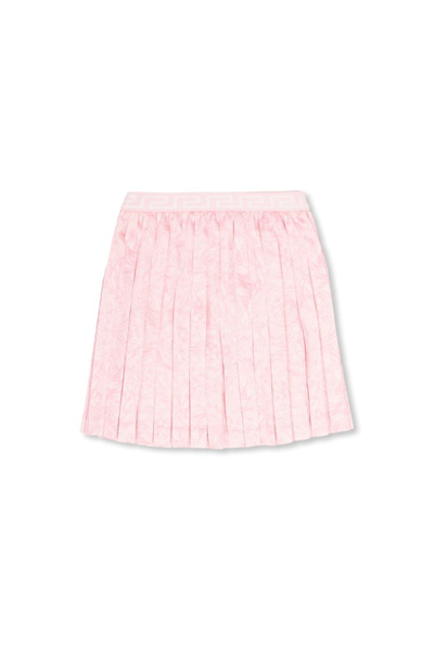 Shop Versace Kids Barocco Printed Full Pleated Skirt In Pink
