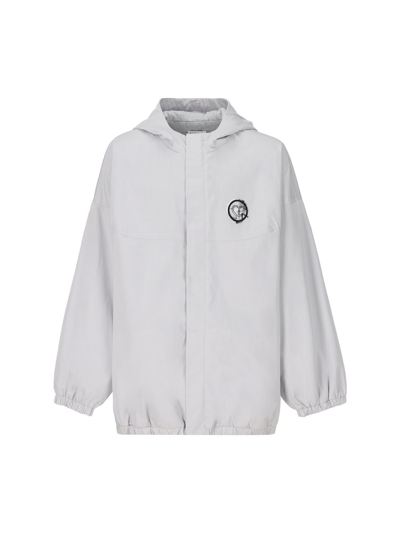 Shop Baby Dior Logo Printed Hooded Jacket In Grey