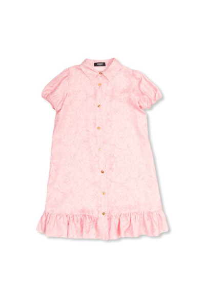 Shop Versace Kids Barocco Printed Satin Shirt Dress In Pink