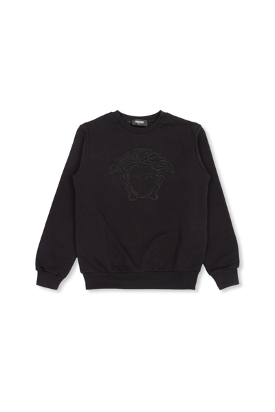 Shop Versace Kids Medusa Embellished Crewneck Sweatshirt In Black