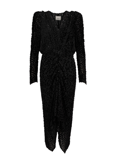 Shop Isabel Marant Maray Polka-dot Chiffon Midi Dress In Black