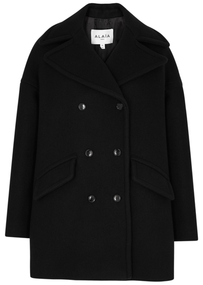 Shop Alaïa Double-breasted Wool-blend Pea Coat In Black