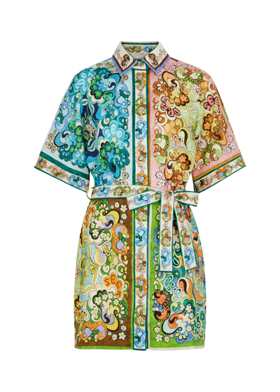 Shop Alemais Dreamer Printed Linen Mini Shirt Dress In Multicoloured