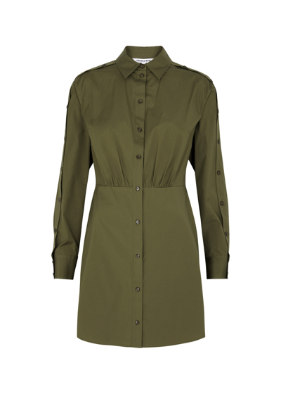 Shop Veronica Beard Rae Stretch-cotton Poplin Mini Shirt Dress In Olive