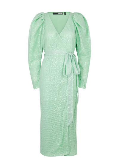 Rotate Birger Christensen Misty Jade Midi Dress In Recycled Polyester In Green
