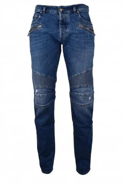 Balmain Blue Slim-fit Biker Jeans