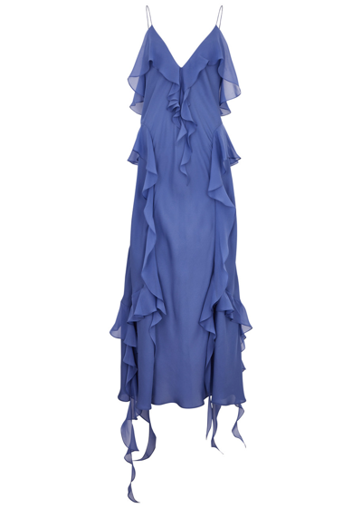 Shop Khaite Pim Ruffled Silk-georgette Maxi Dress In Blue
