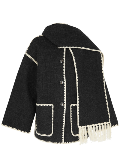 Shop Totême Scarf-effect Wool-blend Jacket In Grey