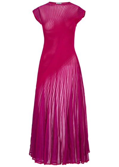 Shop Alaïa Twisted Ribbed-knit Midi Dress In Pink