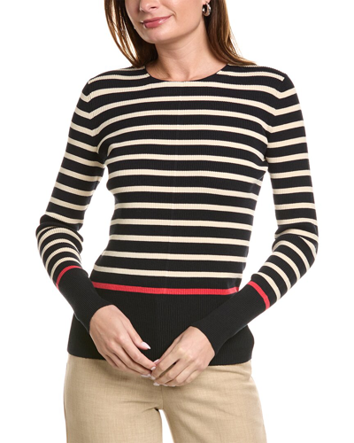 Shop Lafayette 148 New York Striped Sweater In Navy