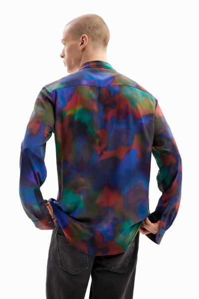 Shop Desigual Flowing Watercolour Shirt In Blue
