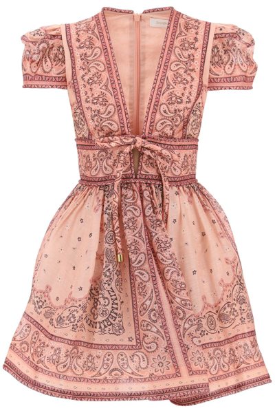 Shop Zimmermann Matchmaker Mini Dress With Bandana Motif In Pink