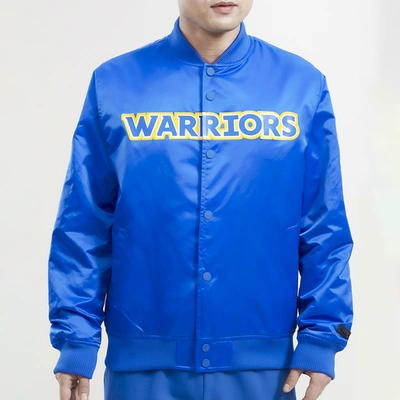 Shop Pro Standard Mens  Warriors Big Logo Satin Jacket In Blue