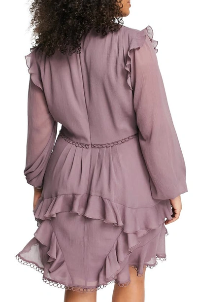Asos Design Curve Mini Dress With Long Sleeve And Circle Trim In Mauve-red In Purple