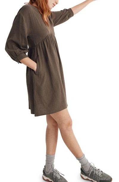 Madewell Lightspun V-neck Minidress In Cargo Green