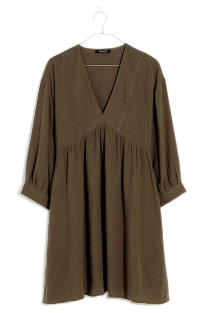 Madewell Lightspun V-neck Minidress In Cargo Green
