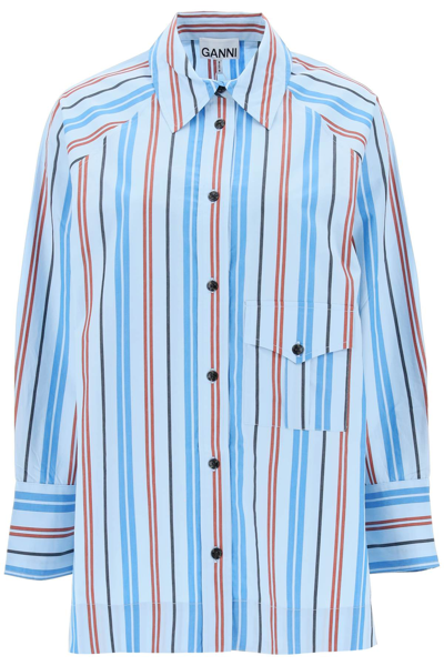 Shop Ganni Oversized Striped Shirt In Light Blue