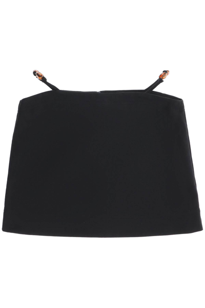 Shop Ganni Organic Cotton Mini Skirt With Cut Out Details In Black