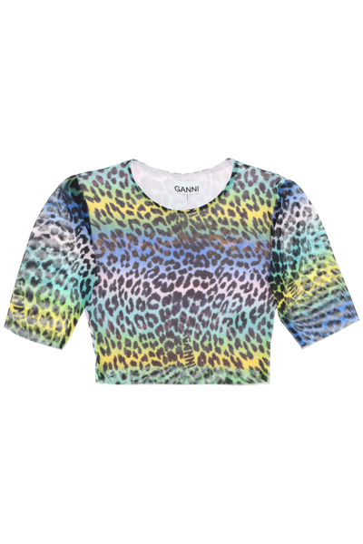 Shop Ganni Leopard Print Crop Top In Multicolor