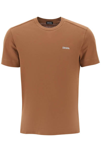 Shop Zegna Logo T Shirt In Brown