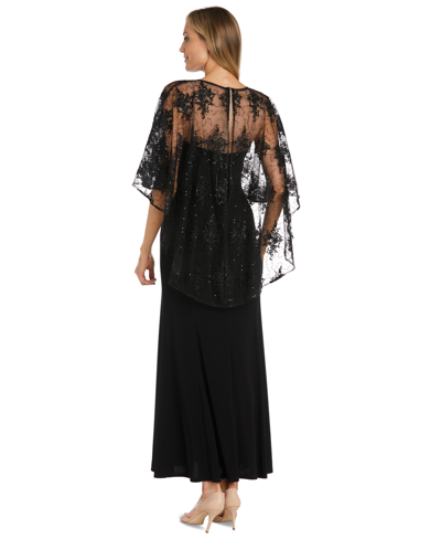Shop R & M Richards Women's Embellished-capelet Gown In Black,taupe
