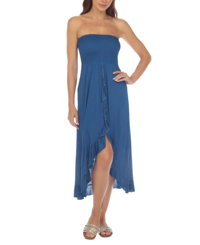 Shop Raviya Strapless High-low Dress Cover-up In Lapis Blue
