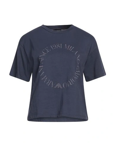 Shop Emporio Armani Woman T-shirt Navy Blue Size L Cotton
