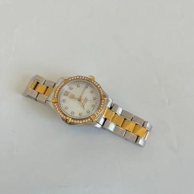 Pre-owned Tag Heuer Mother Of Pearl Two-tone Stainless Steel Diamond Aquaracer  Women's Wristwatch 33 Mm