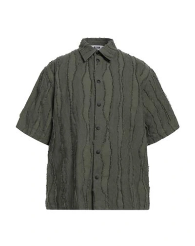 Shop Msgm Man Shirt Military Green Size 15 ¾ Cotton