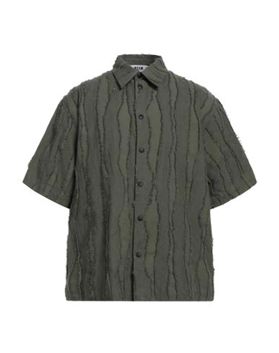 Msgm Man Shirt Military Green Size 16 Cotton In Green