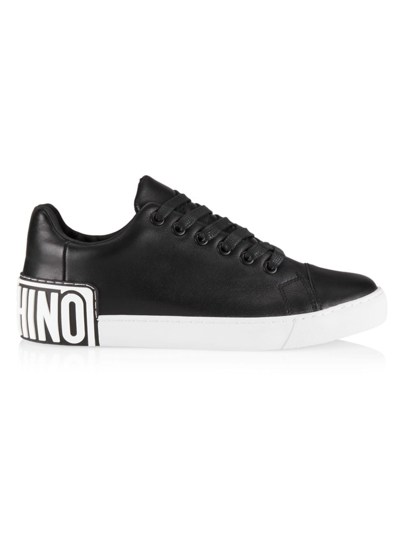 Shop Moschino Men's Logo Leather Low-top Sneakers In Nero