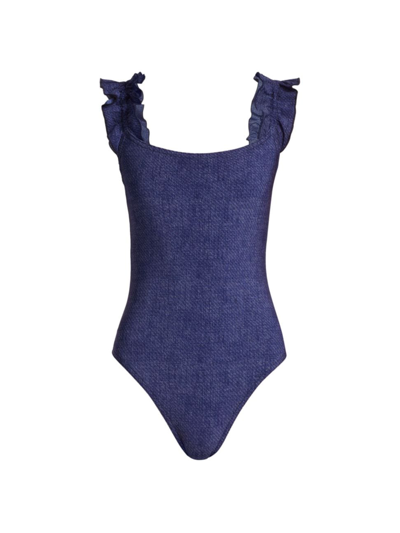Shop Karla Colletto Swim Women's Nori Ruffle One-piece Swimsuit In Blue