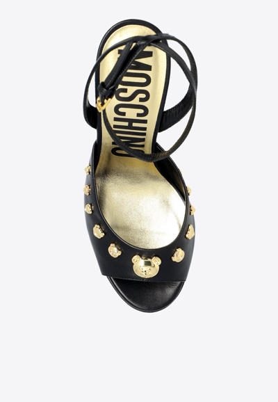 Shop Moschino 135 Teddy Bear Motif Platform Sandals In Black
