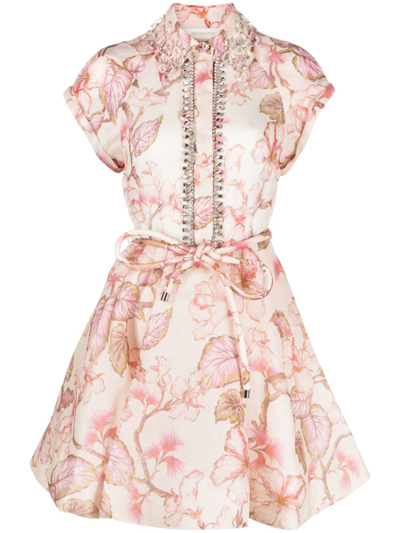 Shop Zimmermann Matchmaker Flip Coral Hibiscus-print Dress - Women's - Linen/flax/silk/cotton/polyester In Pink