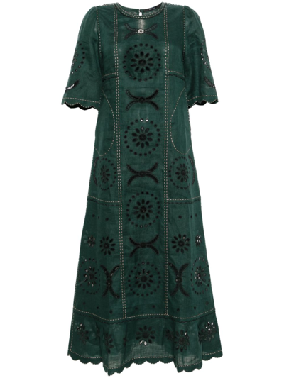 Shop Vita Kin Green Danila Linen Midi Dress
