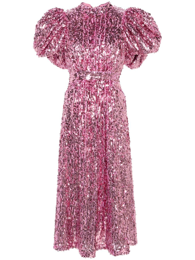 Shop Rotate Birger Christensen Sequin-embellished Midi Dress - Women's - Polyester/recycled Polyester/elastane In Pink