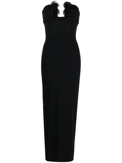 Shop Magda Butrym Black Rose-appliqué Maxi Dress