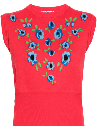 Shop Molly Goddard Red Rosie Floral-jacquard Cotton Vest