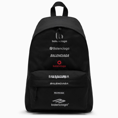 Shop Balenciaga | Black Recycled Nylon Explorer Backpack With Logos