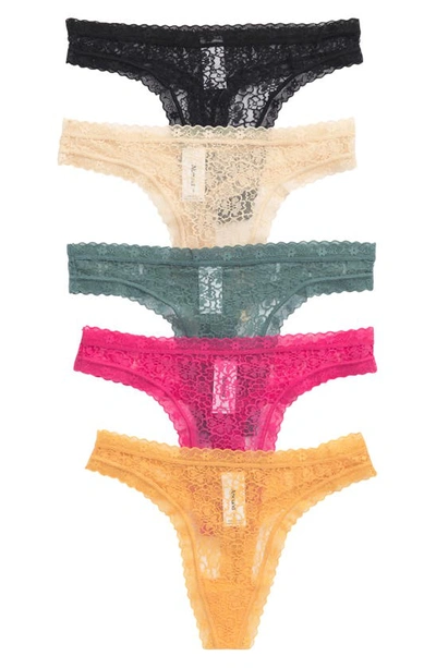 Shop Abound Peyton Assorted 5-pack Lace Thongs In Orange Apricot Multi
