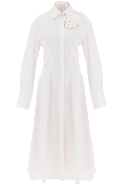 Shop Valentino Garavani Compact Poplin Midi Dress With Rose Women In White
