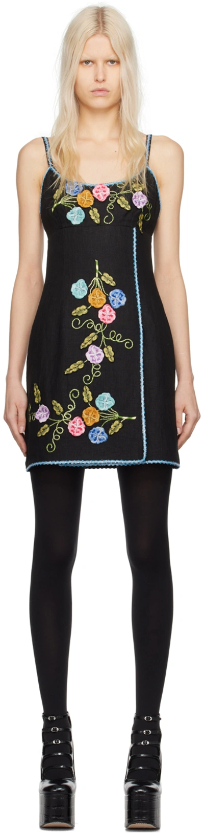 Shop Anna Sui Black 3d Pansy Minidress In Black Multi
