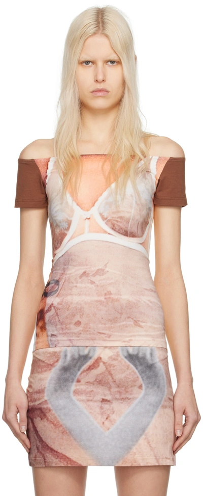 Shop Elliss Ssense Exclusive Brown Lingerie T-shirt In Blue, Brown & Greysc