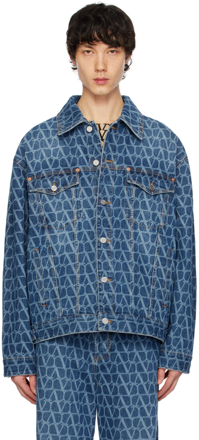 Shop Valentino Blue Toile Iconographe Denim Jacket In Medium Blue Denim